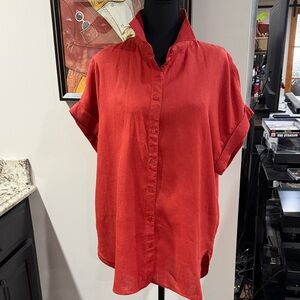 Ralph Lauren Linen Red Button-Down Shirt for Women relaxed fit XL/TG